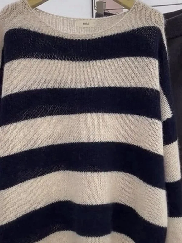 فضفاض المرأة محبوك سترة لينة مريحة Camere مخطط الأعلى الكورية Sle كسول Faion الخريف الشتاء فضفاضة سترة مريحة