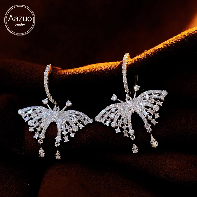 Aazuo AU750 Fine Jewelry Real Diamond 1.3ct Luxury Butterfly 18K Gold Fairy Hook Earrings Gifted For Women Wedding Party Au750