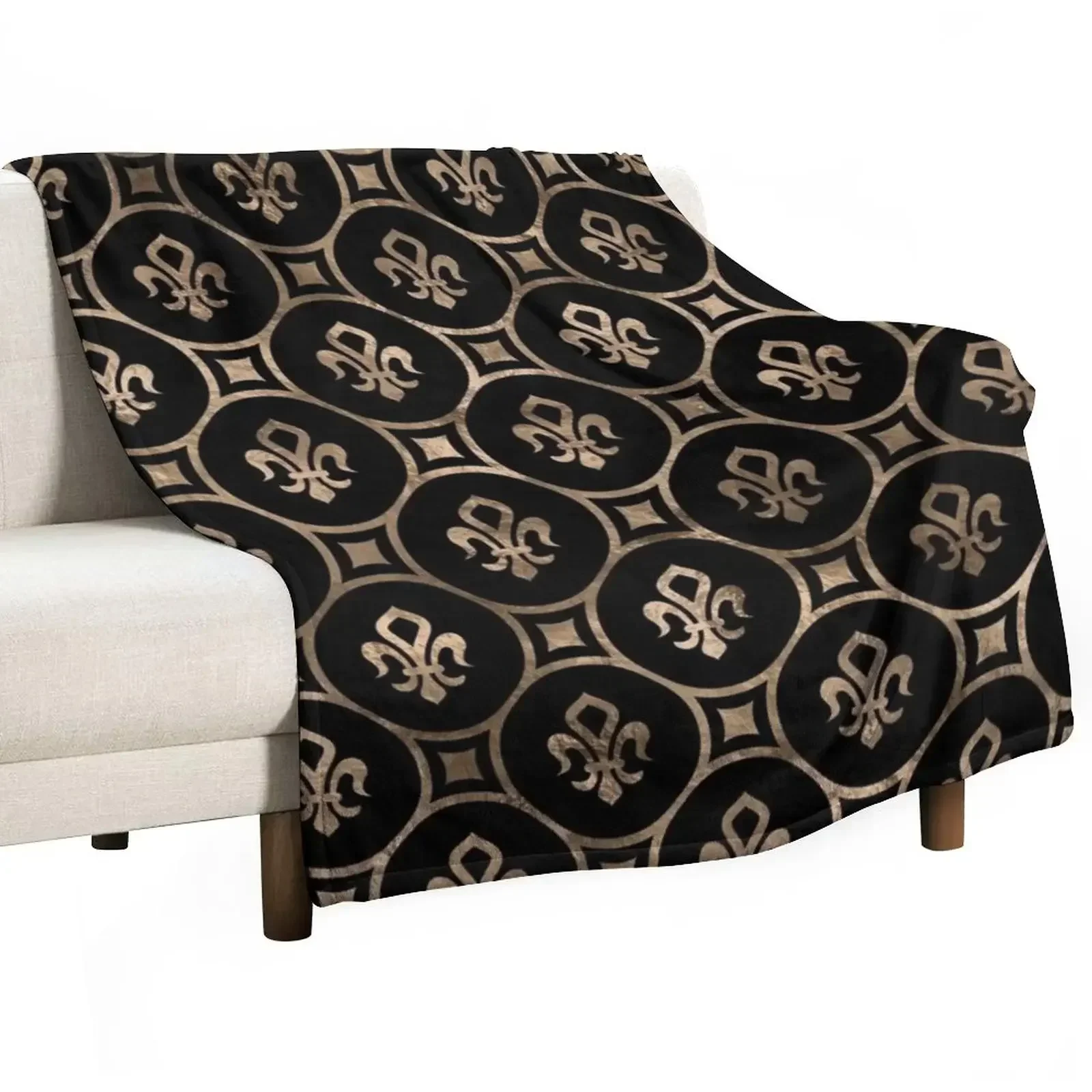 Fleur-de-lis pattern - Black and Gold Throw Blanket Luxury Thicken Large wednesday Blankets