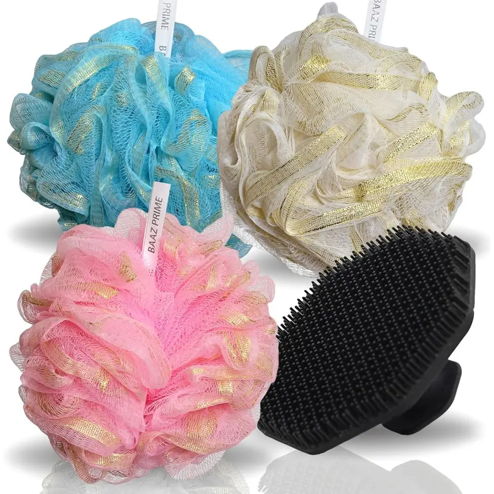 

Luxury Shower Loofah Set, 3-Pack, 75g Each, with Silicone Scrubber for Exfoliating Bath Experience