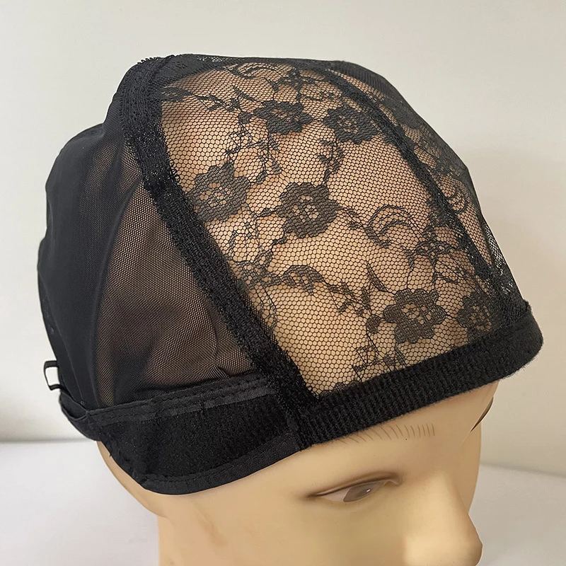 Lace Wig Cap For Making Wigs 56cm With Adjustable Straps Stretch Weaving U Part Cap Black Women's Dome Hair Nets Hat