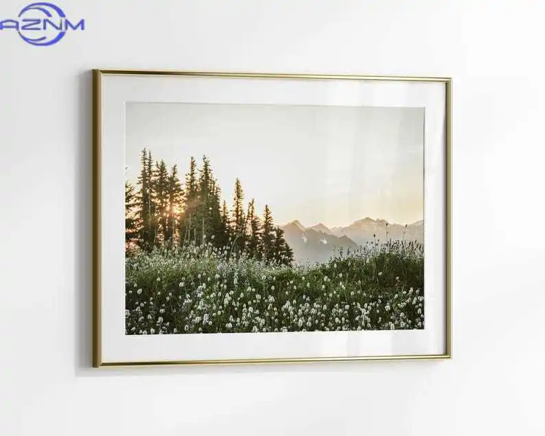 Large Green Wildflowers Botanical Wall Art Poster Scandinavian Forest Landscape Canvas Print for Modern Living Room Home Decor
