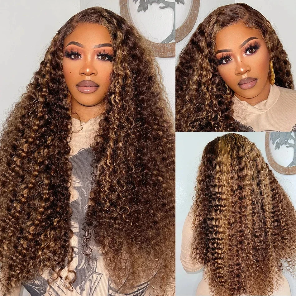 Curly Honey Blonde Glueless Wig Human Hair Ready To Wear And Go Pre Plucked 13x6 Hd Water Deep Wave Lace Frontal Wig For Women