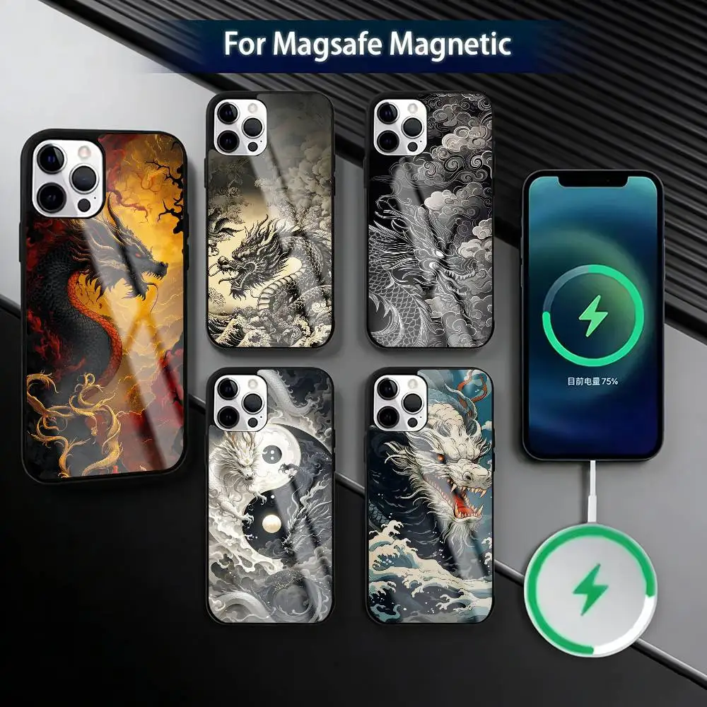

Dragon T-Texture Printed Phone Case For iPhone17,16,15,14,13,12,11 Plus,Pro Magnetic For Magsafe Wireless Charging