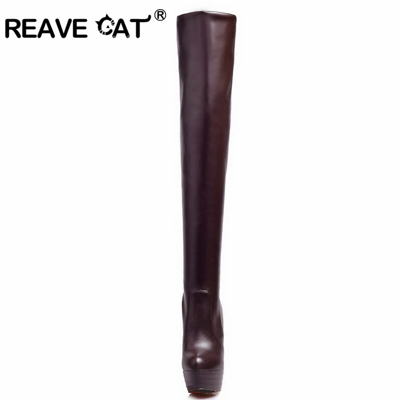 REAVE CAT Big size 31-46 Autumn Hot sale Women\'s shoes Knee boots Platform High heels shoes Fashion  Female mujer QH3242