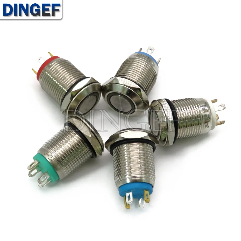 12mm Waterproof Metal Push Button Switch LED Light Momentary Latching Car Engine Power Switch 6V 12V 24V Red Blue Green