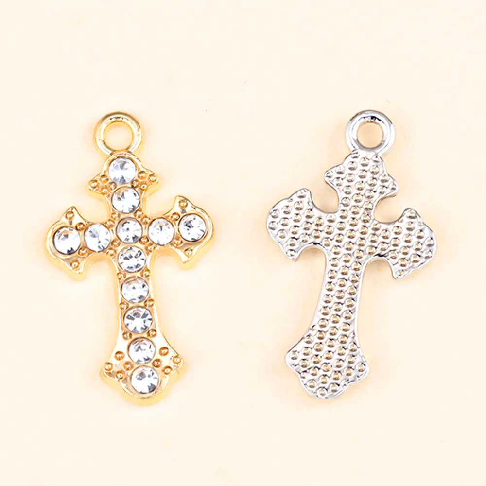 Exquisite Jewelry Accessories Pearl Crystal Rhinestone Alloy Cross Charms DIY Earrings Necklace Christian Crucifix Pendants Craf