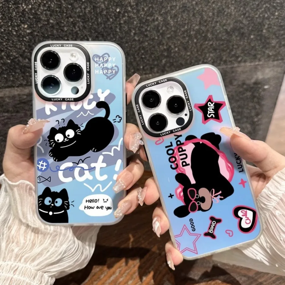 

Cute Black Cat Phone Case for Huawei Pura 70 Pro 60 Art 50 40, Colorful Luxury Anti-drop Protective Cover Cartoon Puppy