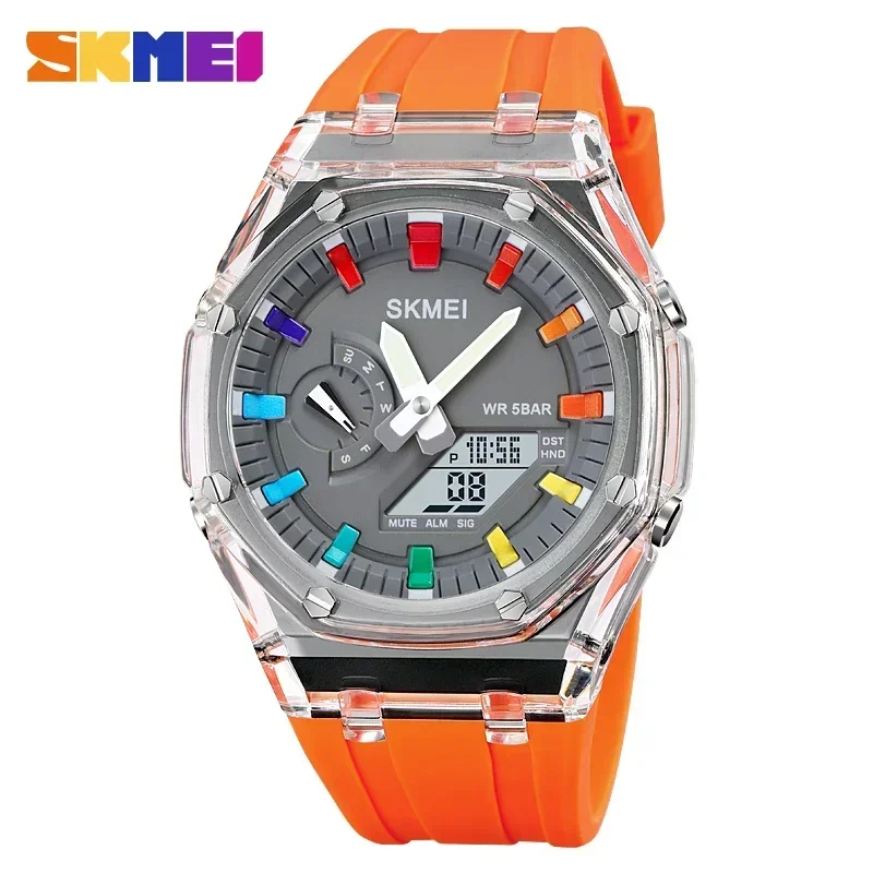 SKMEI Led Light Electronic Movement Wristwatch 5Alarm Clock 2 Time Digital Watches 2100 Waterproof Men Watch Countdown Stopwatch