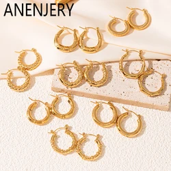 ANENJERY 316L Stainless Steel Circular Irregular Pattern Earrings for Women Fashion Simple Design Jewelry Gifts Wholesale