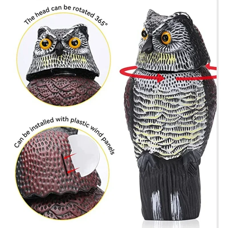 New Plastic Fake Owl Decoy with Shake Head Realistic Bird Repellent for Outdoor Garden Yard Farm Decoration Durable Scarecrow