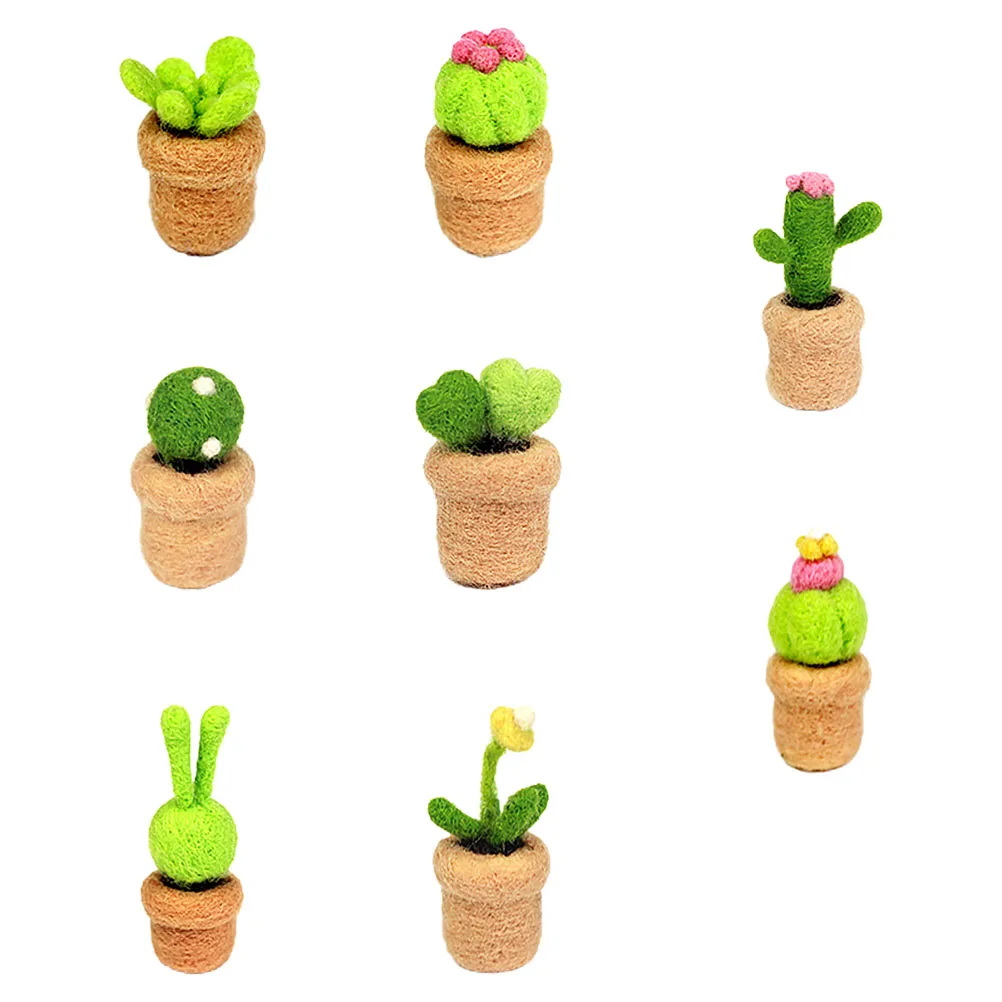 8pcs Cactus Wool Felt Material Bag DIY Handmade Kit Home Ornaments Needle Crafts Mini Animal Hair Decoration Safe Durable Easy