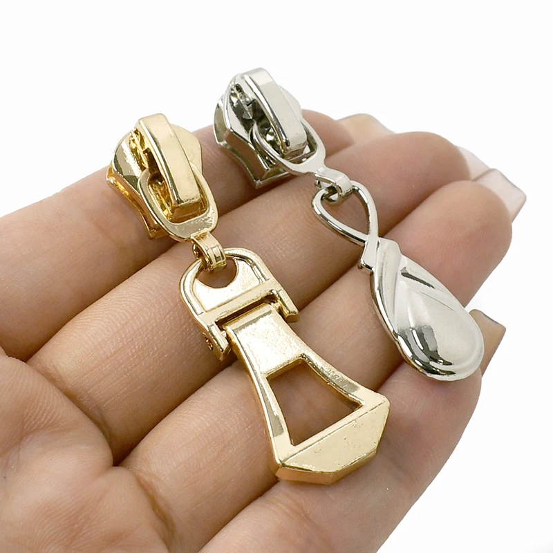 

10Pcs 5# Nylon/Resin/Metal Zip Head Clothing Decor Zipper Puller Zips Tape Pulling Heads Repair Kit DIY Zippers Sewing Accessory
