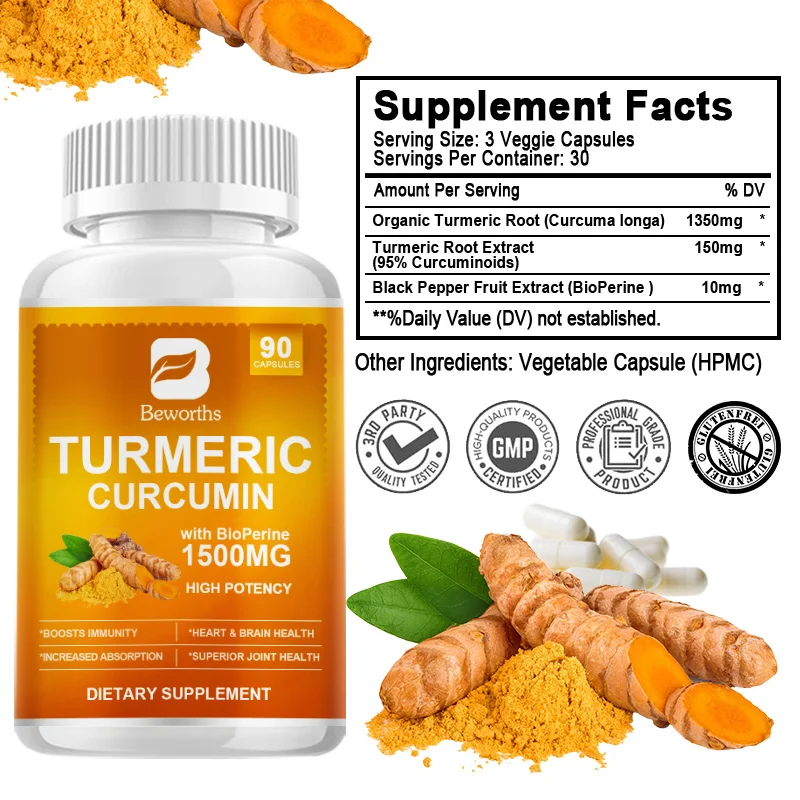 BEWORTHS Pepper Extract Turmeric Supplement High Quality Joint Support  Antioxidant Supplements,Muscle Health Support Non GMO