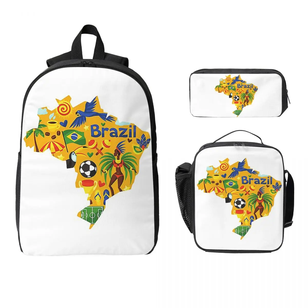 

Brazil Abstract Map Backpack Boys Girls BookBag School Bag Computer Shoulder Bags 3ps Insulated Lunch Bag Pencil Case