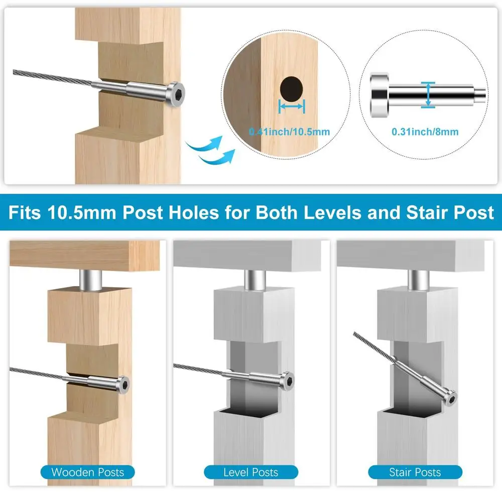 Paquete de 24 Kit de barandilla de Cable Invisible SST316, Terminal tensor de Swage, Hardware oculto, Cable de 1/8 ", Material de grado marino fácil