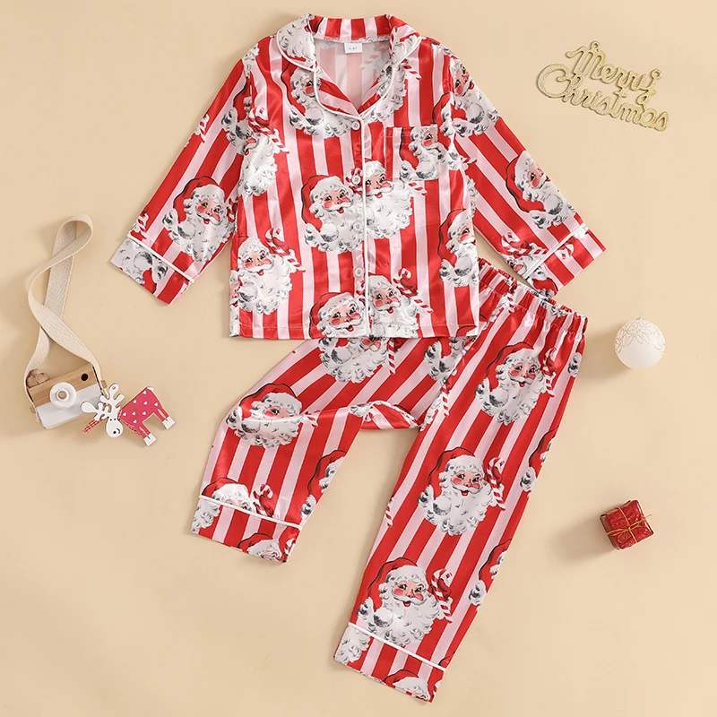 Toddler Girls Christmas Pajamas Set Santa Print Shirts Tops Long Pants 2 Pieces Lounge Suit Sleepwear