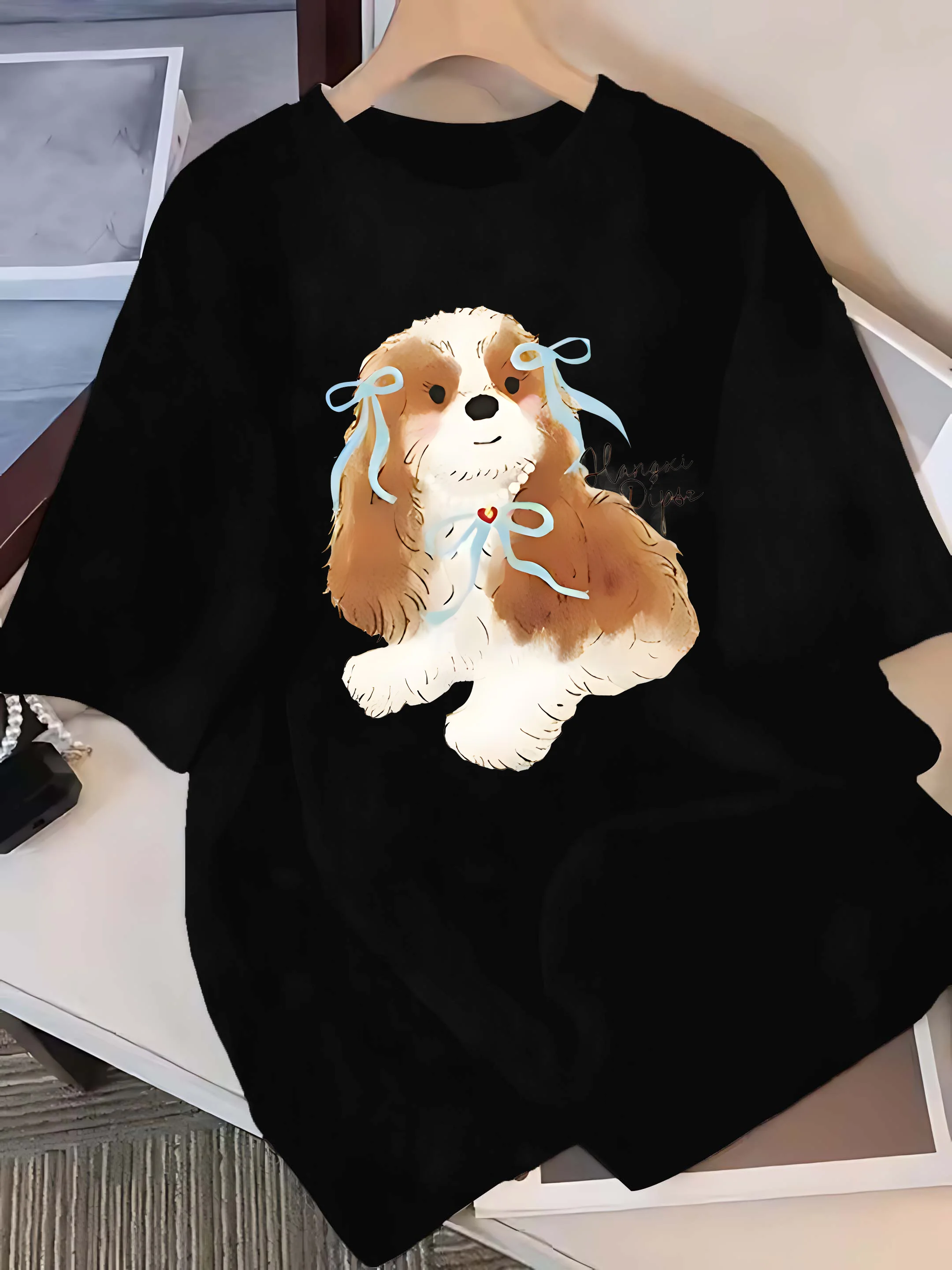 

Повседневная футболка больших размеров с изображением питомца, с коротким рукавом и уникальным принтом