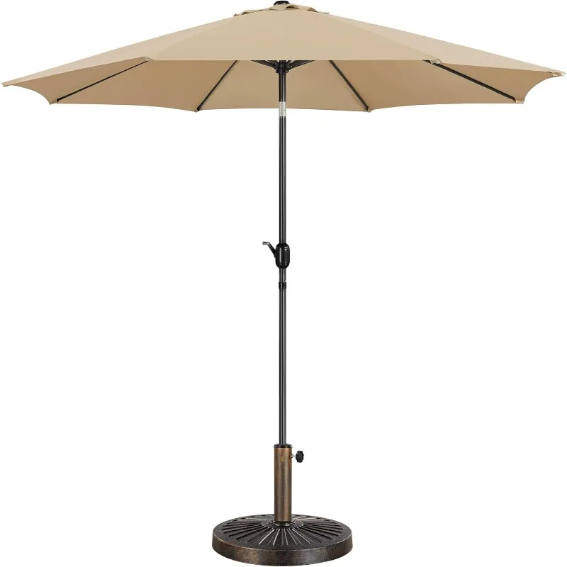 

10FT Garden Table Umbrella with 30lb Patio Umbrella Base, Patio Market Umbrella with Push Button Tilt, Crank and 8 Sturdy Ribs