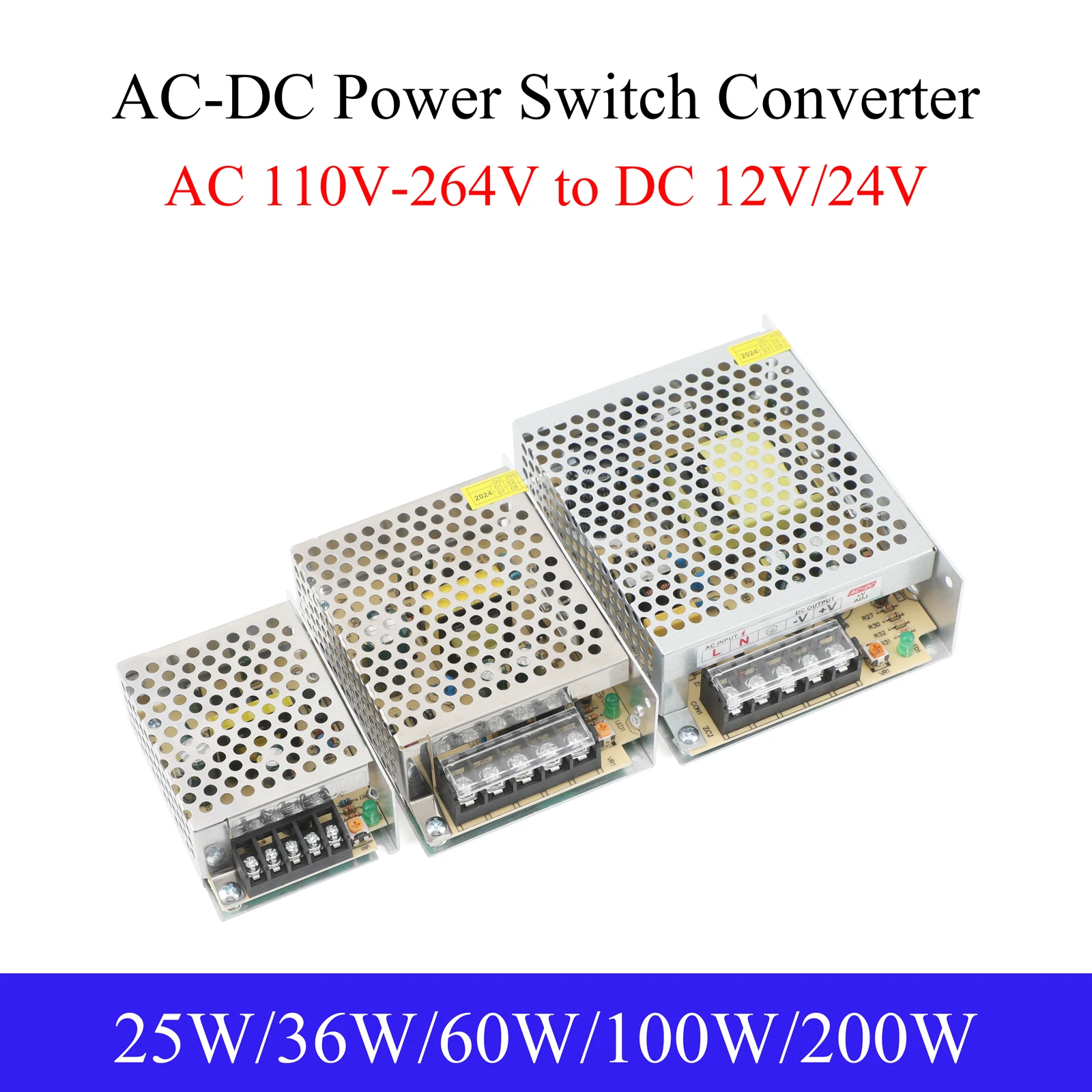 Switching Power Supply Source AC110-264V to DC 12V 24V Indoor Power Switch Adapter 25W 36W 60W 100W 120W for LED Light Strip