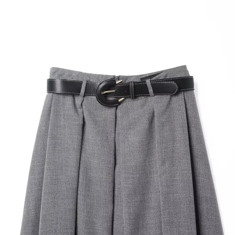 تنورة نسائية جديدة لخريف 2025 على الطراز الأوروبي والأمريكي للتنقل بمزاج عصري متعددة الاستخدامات وحزام مطابق