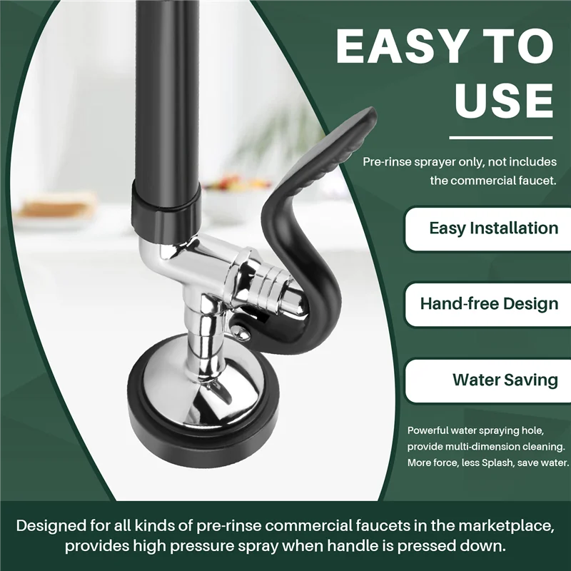 

【Flash-Deal!】Pre Rinse Sprayer Commercial Kitchen Faucet Parts Chrome Finished (Black)