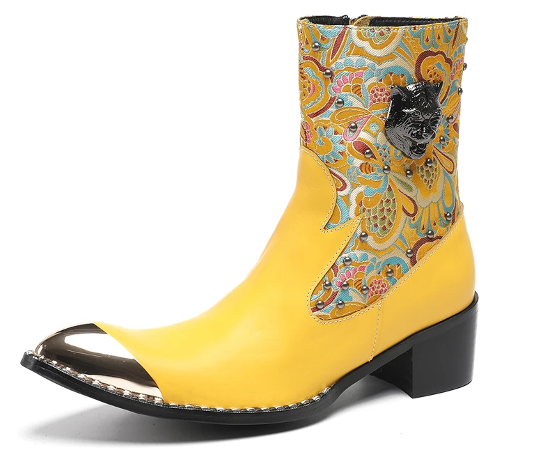 Britische Metall Spitzschuh Party Club Mann Schuhe Rot Motorrad Reißverschluss Stiefeletten Plus Größe Hochzeit Party Echtes Leder Kurzer Stiefel – Detail 18