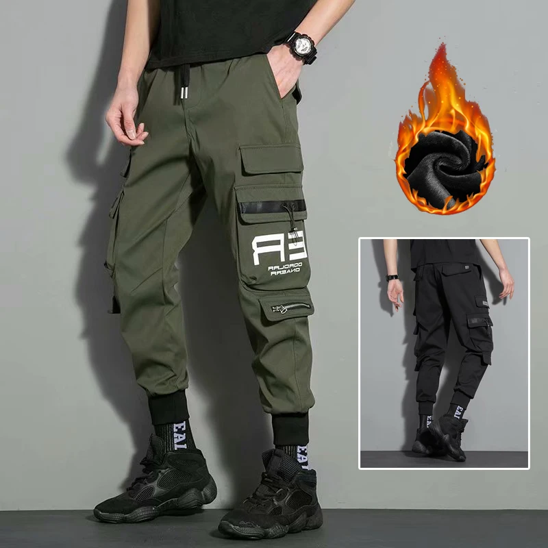 

Men Stylish Wear-resistant Cargo Pants Male Winter Snow Warm Thermal Plush Casual Trousers Hot Sale Multi Pockets Harem Pants