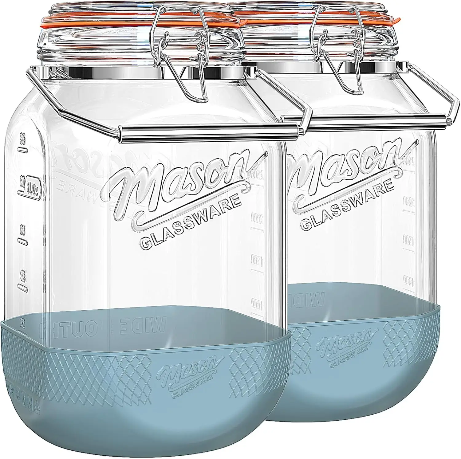 

2 Pack Square 1 Gallon Glass Jar with Airtight Lid, Large Jars Wide Mouth 128 Oz with Scale Marks & Handle, Glass Storage