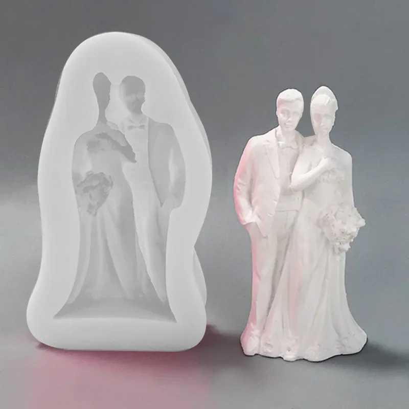 Cake Fondant Silicone Soap Mold 3D Couple Bride The Bridegroom Wedding Cake Top for Wedding Cake Candle Decorating Tools