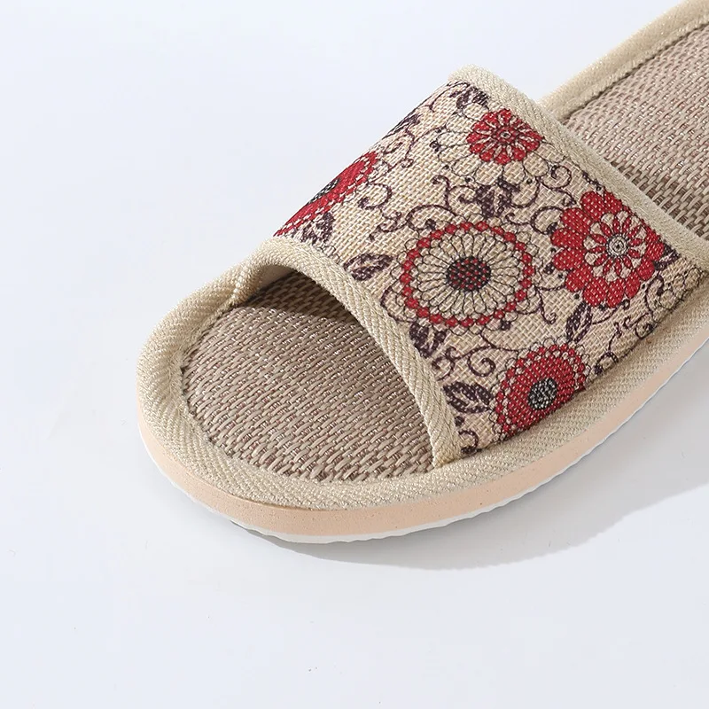 Four Season Couple's Multicolor Linen Slippers Women Indoor Striped Non-Slip Sandals Men Comfort Indoor Floor Breathable Slides image 5