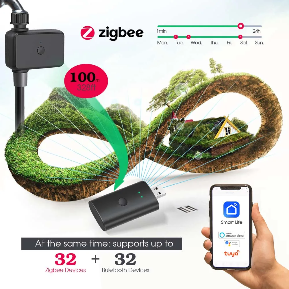 طقم مؤقت ري حديقة زيجبي USB 360 °   فوهة رش نحاسية قابلة للتعديل بدوران مرن، نظام التحكم عن بعد في الري #5