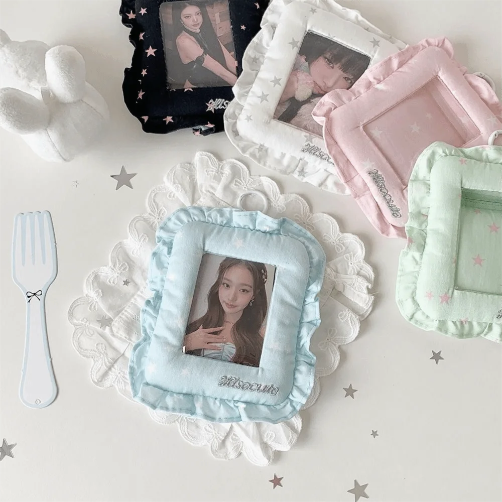 Lace Pillow Photocard Holder 3 Inch with Keychain Photo Card Frame Hanging Display Protector Card Protective Case for Idol Cards