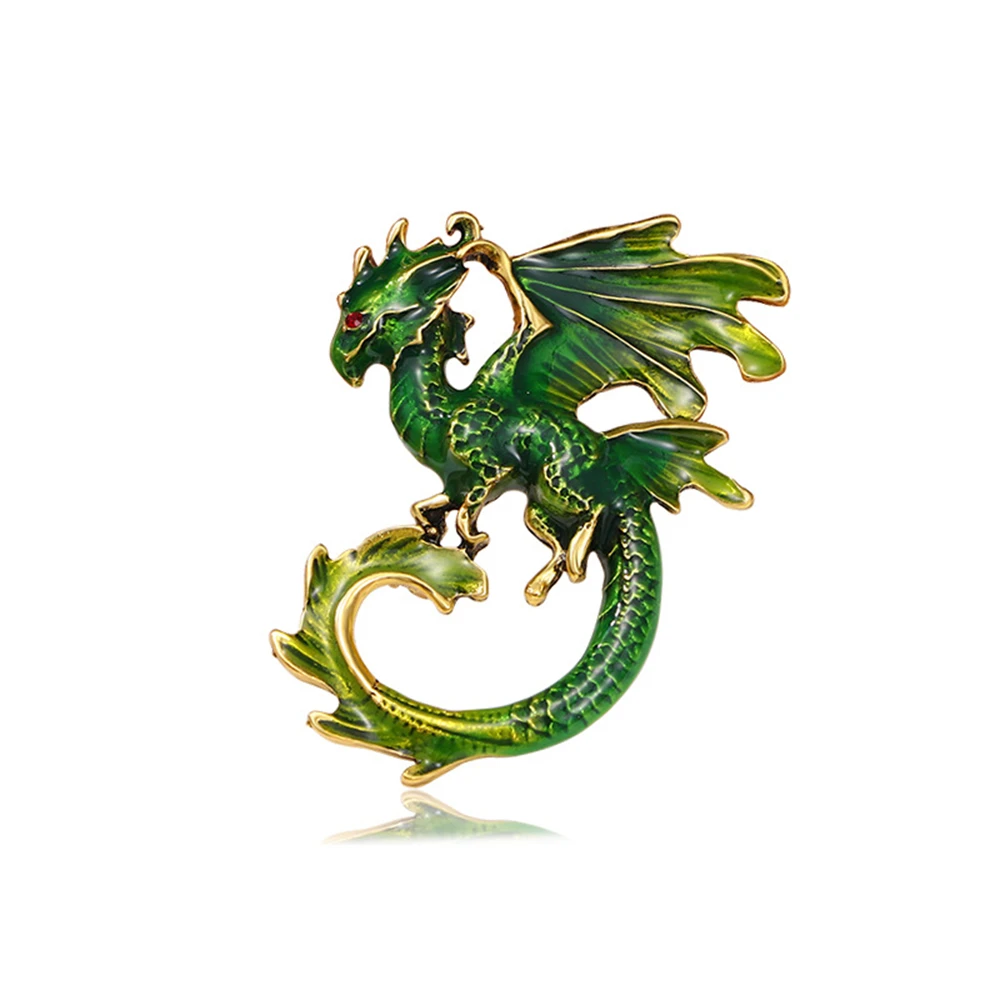 Retro Enamel Dragon Brooches For Women Alloy 4-color  Flying Dragon Animal Brooch Clothing Accessories Charm Jewelry Party G