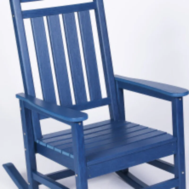 With Wood Texture Outdoor Rocking Chair Adults All Weather Resistant Porch Rocker For Lawn Garden Navy Blue