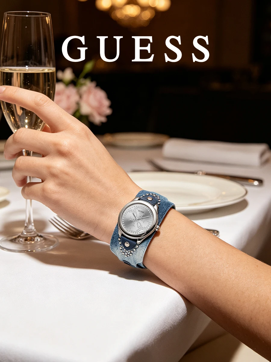 GUESS W1141L1 Ladies Watch Denim Rivet Strap Quartz Watch for Dinner meetup Gallery visit Formal banquet Birthday gift