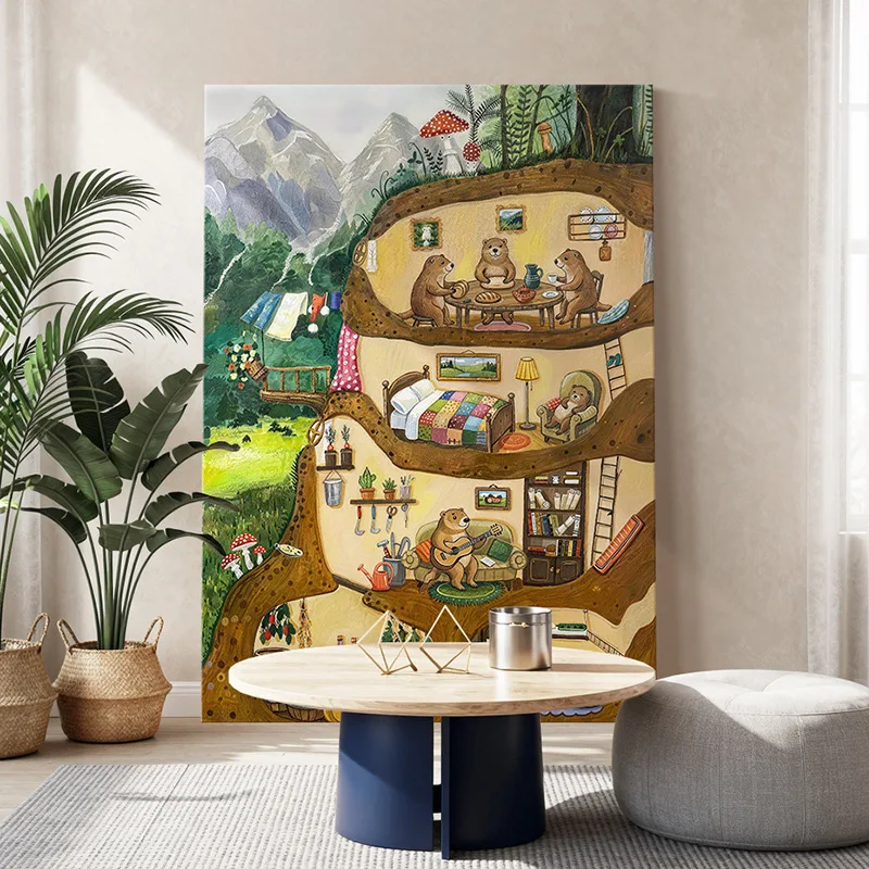Living room sofa cartoon decorative painting porch animal landscape niche art hand-painted oil painting