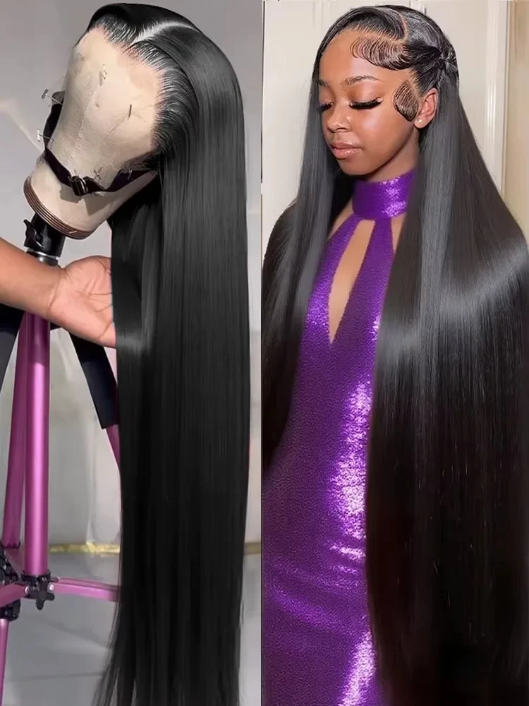 

Бесшовные парики из натуральных бразильских волос, 30-40 дюймов, прямые, с фронтальной частью 13x4 и HD-кружевом 13x6, без клея, для женщин