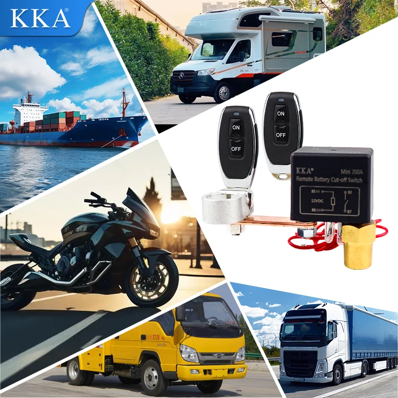 KKA Remote Battery Disconnect Switch 12/24V 200A Car Kill Switch Anti-Theft Remote Control Switch 2 key for Auto Truck Boat
