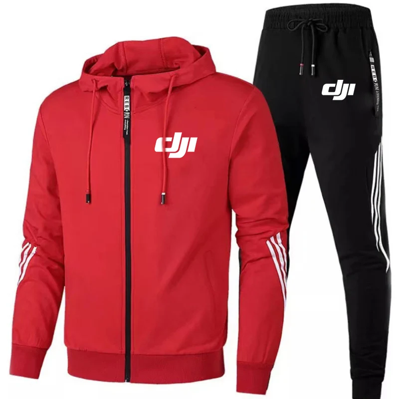 Dji Professional Pilot Printed Autumn Men Fitness Sets Zipper Hoodie + Pants 2 Piece Tracksuit Sportswear Clothing Sweat Suit