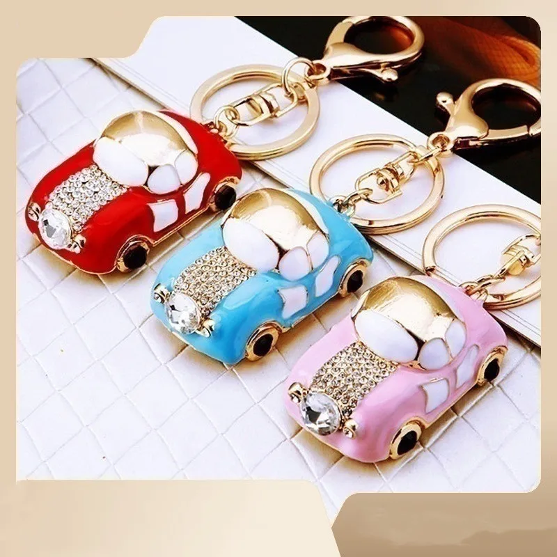 New European And American Metal Car rhinestone Pendant Car Shape Keychain Pendant Cartoon Cute Creative Gift