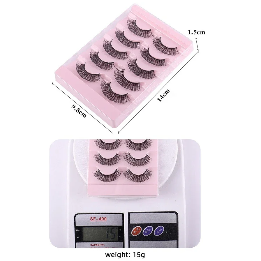 Hot Selling 5 Pairs Thick Dense Curled False Eyelashes Full Stripe Lashes Natural Fluffy 3D Fake Lashes Makeup Kits