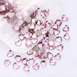 Super popolare rosa pesca cuore Boutique fondo piatto nail art strass cristallo di vetro 3D decorazione per unghie a forma di cuore all'ingrosso