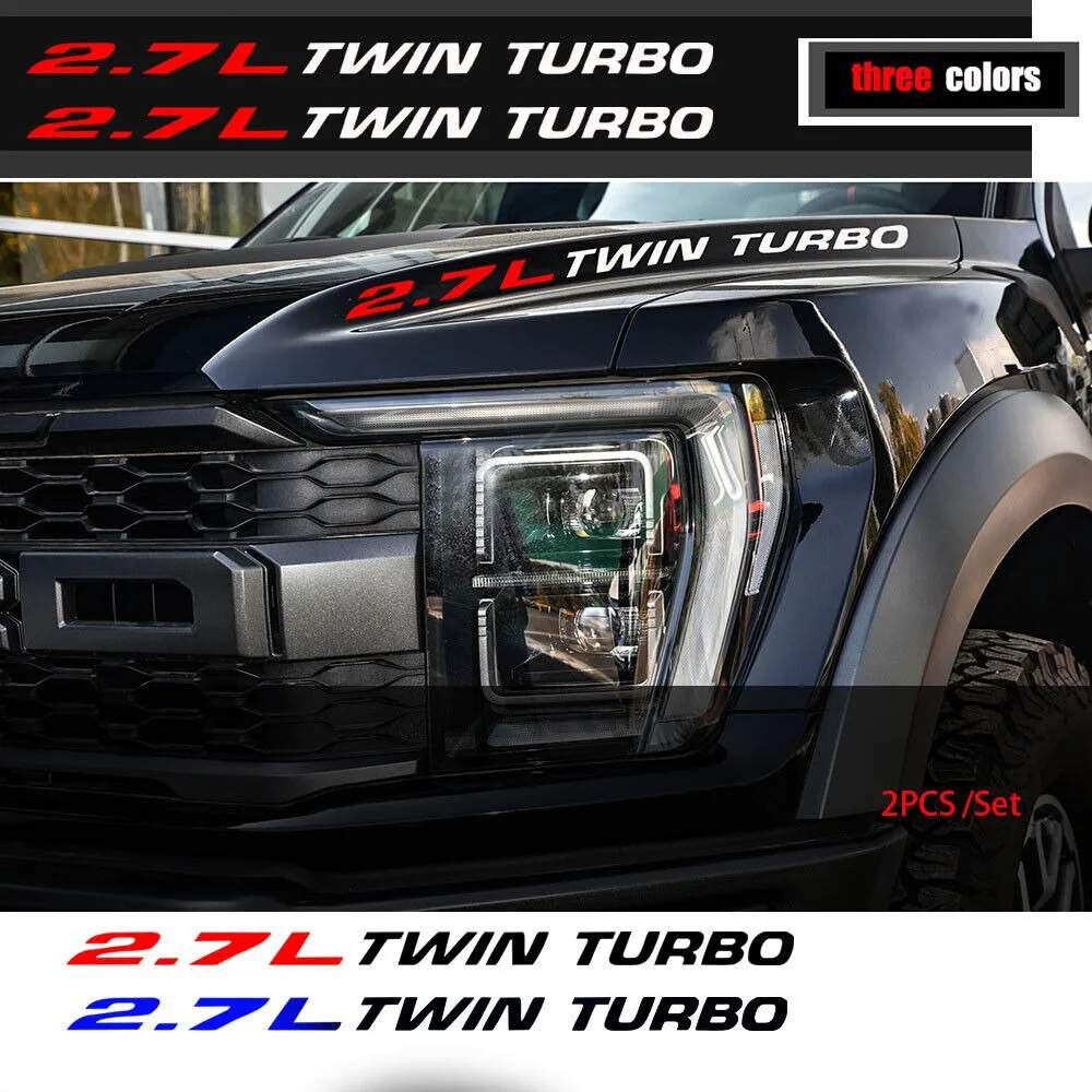 2pcs 2.7L Twin Turbo For Ford F150 Ecoboost V6 Pickup Truck Hood Vinyl Decals emblem Car Stickers Accessories