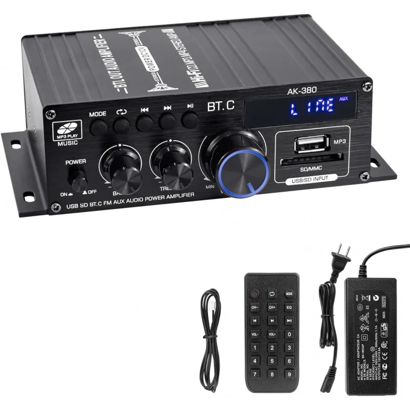 

Bluetooth 5.0 Audio Amplifier 400W+400W 2.0 CH AMP HiFi Stereo Treble Bass Audio Receiver
