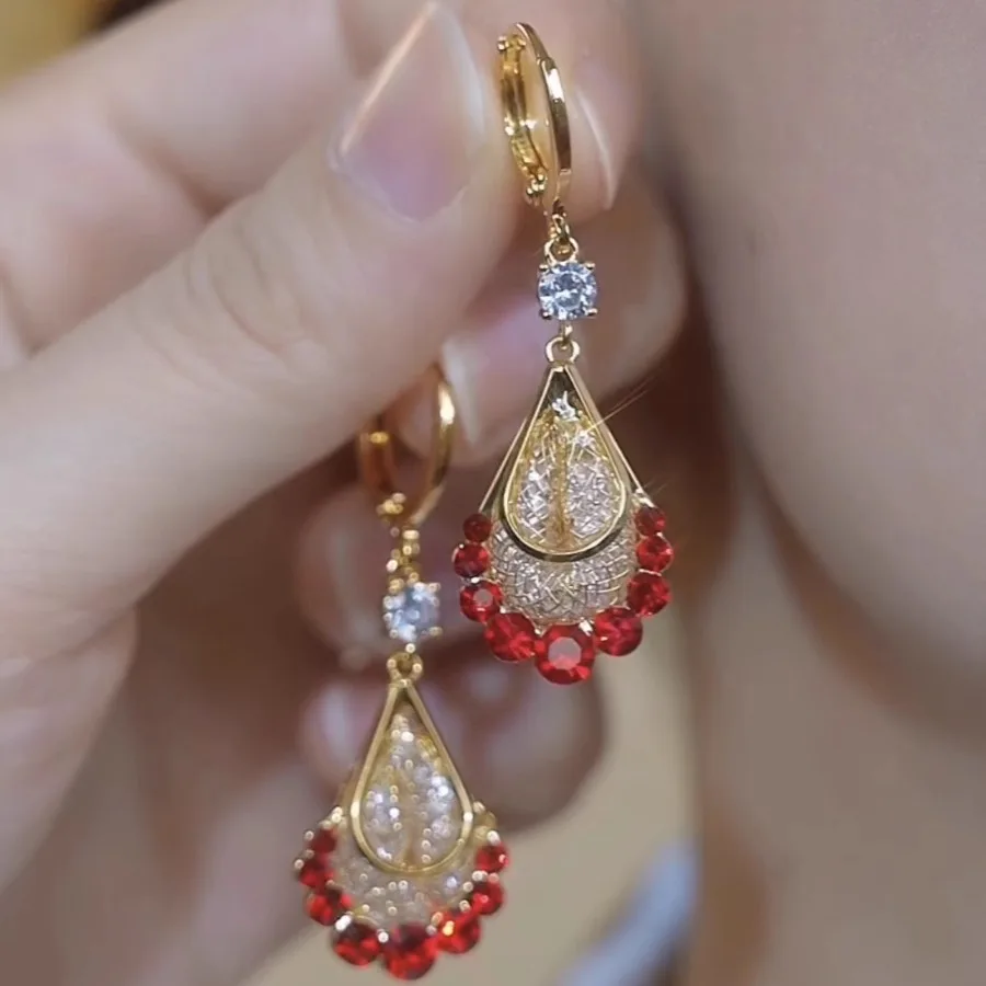 A Pair Purple Water Drop Crystal Long Tassel Earrings for Women Fashion Light Luxury Pendant Earrings Wedding Party Jewelry Gift