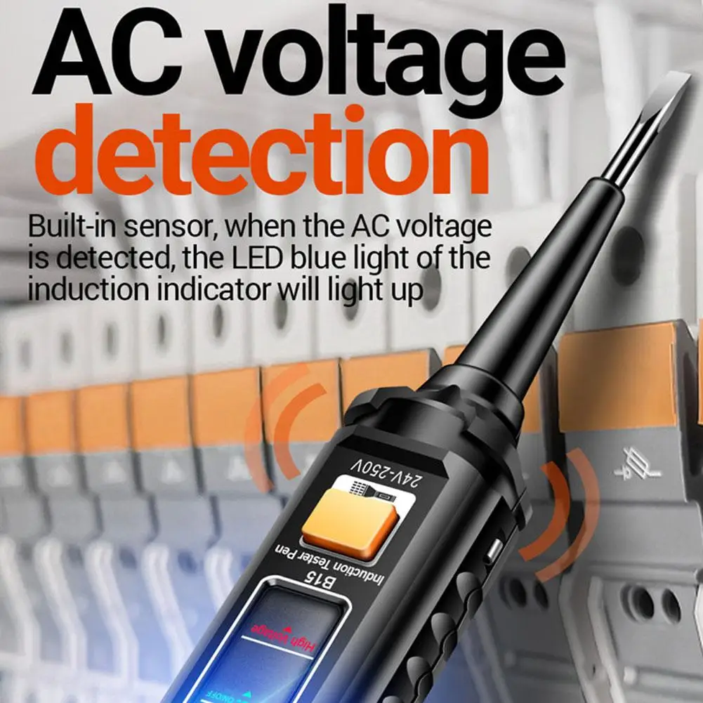 24-250V Professional AC Voltage Detector Pen, NCV Non-Contact Induction Tester, Highlight Color Light Electrician Screwdriver
