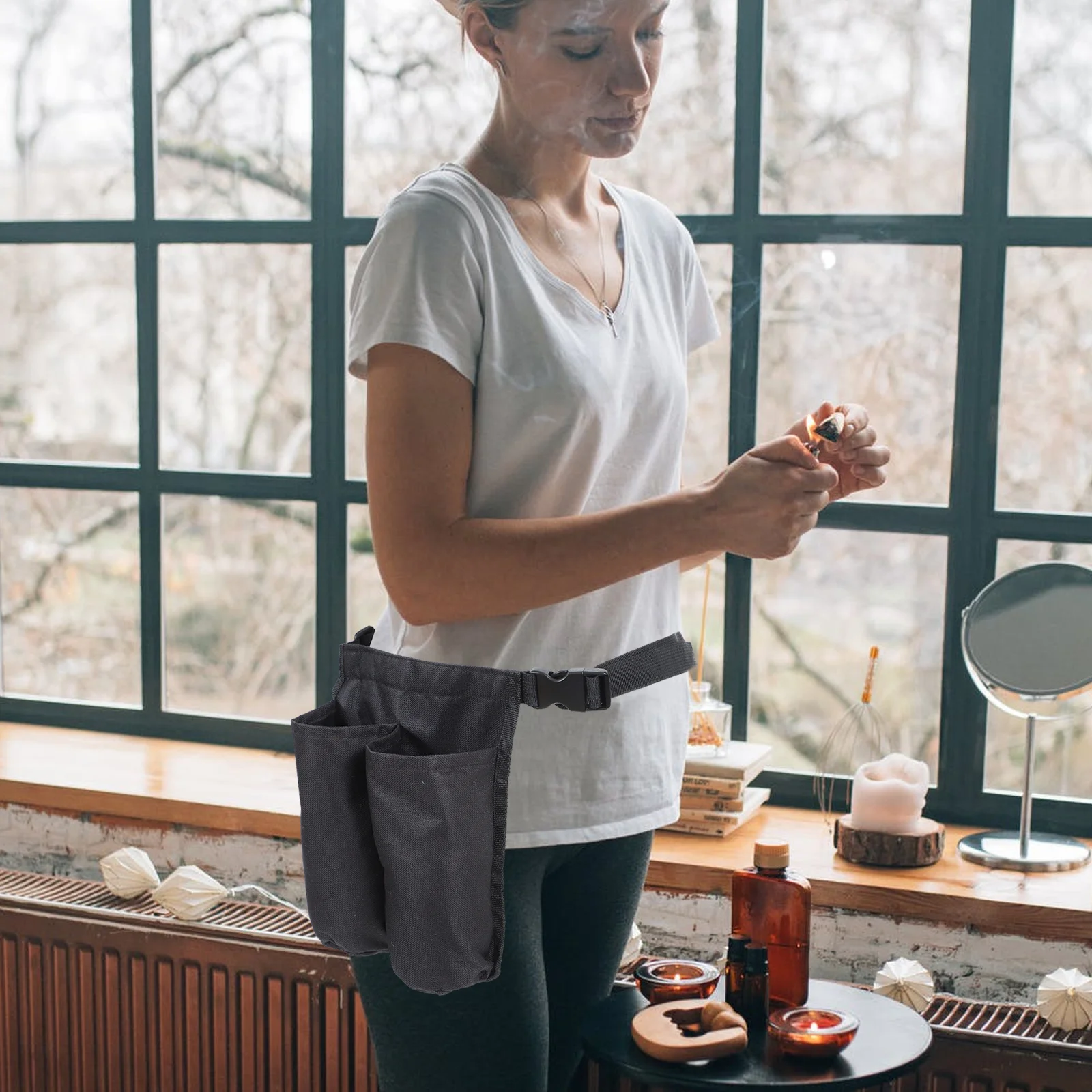 1 قطعة حقيبة تخزين زجاجات التدليك الأسود زيت طبيعي الخصر الحقيبة مدلك المنظم المحمولة زجاجة حامل فرشاة مستحضرات التجميل