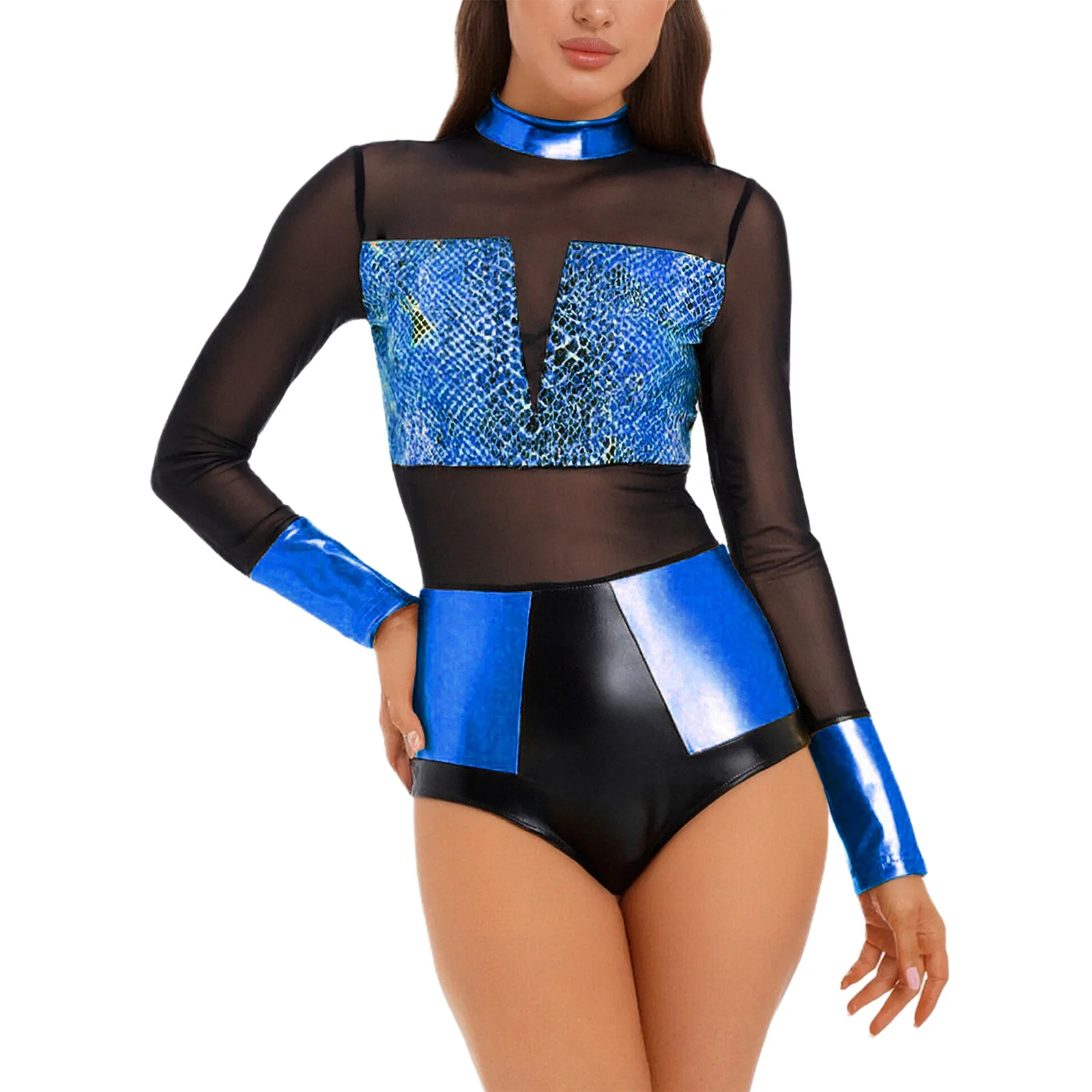 المرأة الهذيان الزي لامعة معدنية جلد الثعبان طباعة شبكة تانك المحاصيل الأعلى مع الساخن قصيرة الهذيان ديسكو نادي الحفلات القطب Dancwear ارتداءها