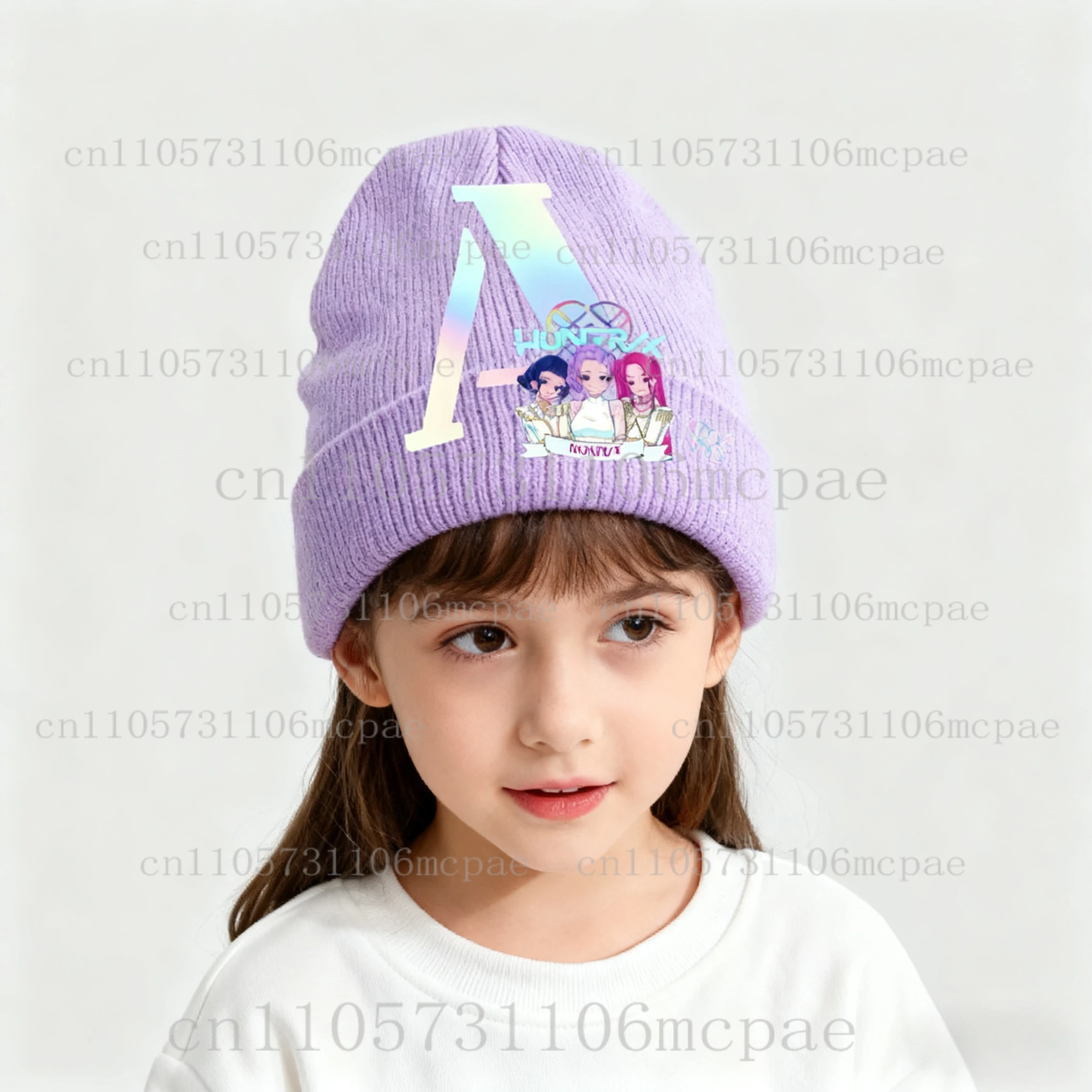 Kpop Demon Hunters Knitted Hat Rolled-edge Woolen Cap Winter Letter Printed Design Adult Hat HUNTRIX SAJABOYS Fans Birthday Gift